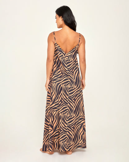 VESTIDO LONGO ALCINHA HAWAI ZEBRA PRETO