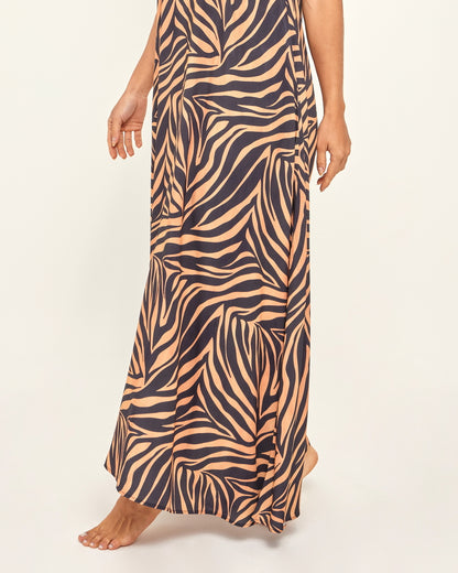 VESTIDO LONGO ALCINHA HAWAI ZEBRA PRETO