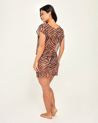 VESTIDO BONETE TULE ZEBRA PRETO